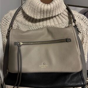 Kate Spade Taupe and Black Leather Shoulder Bag
